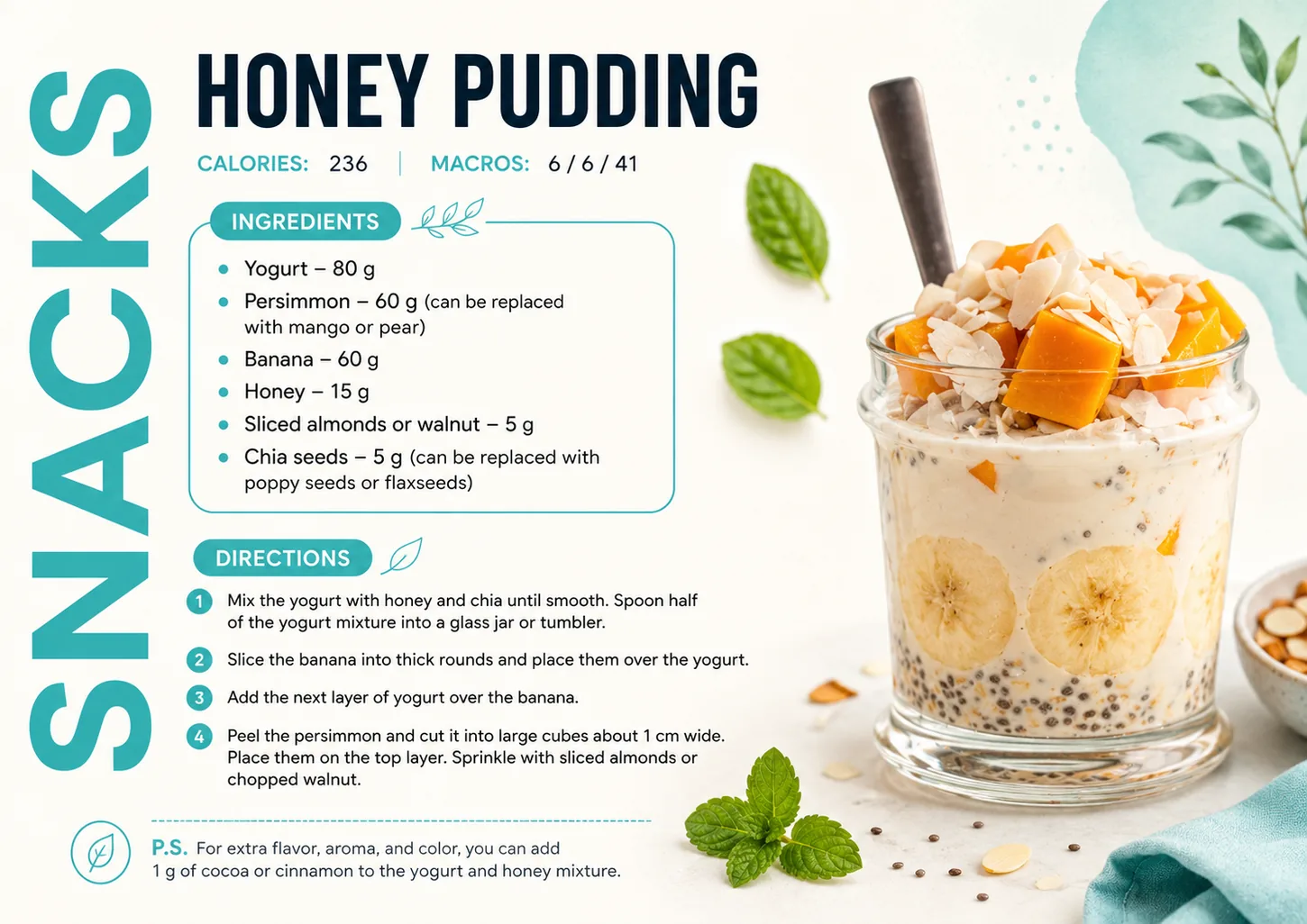 Honey Pudding - real page from the cookbook